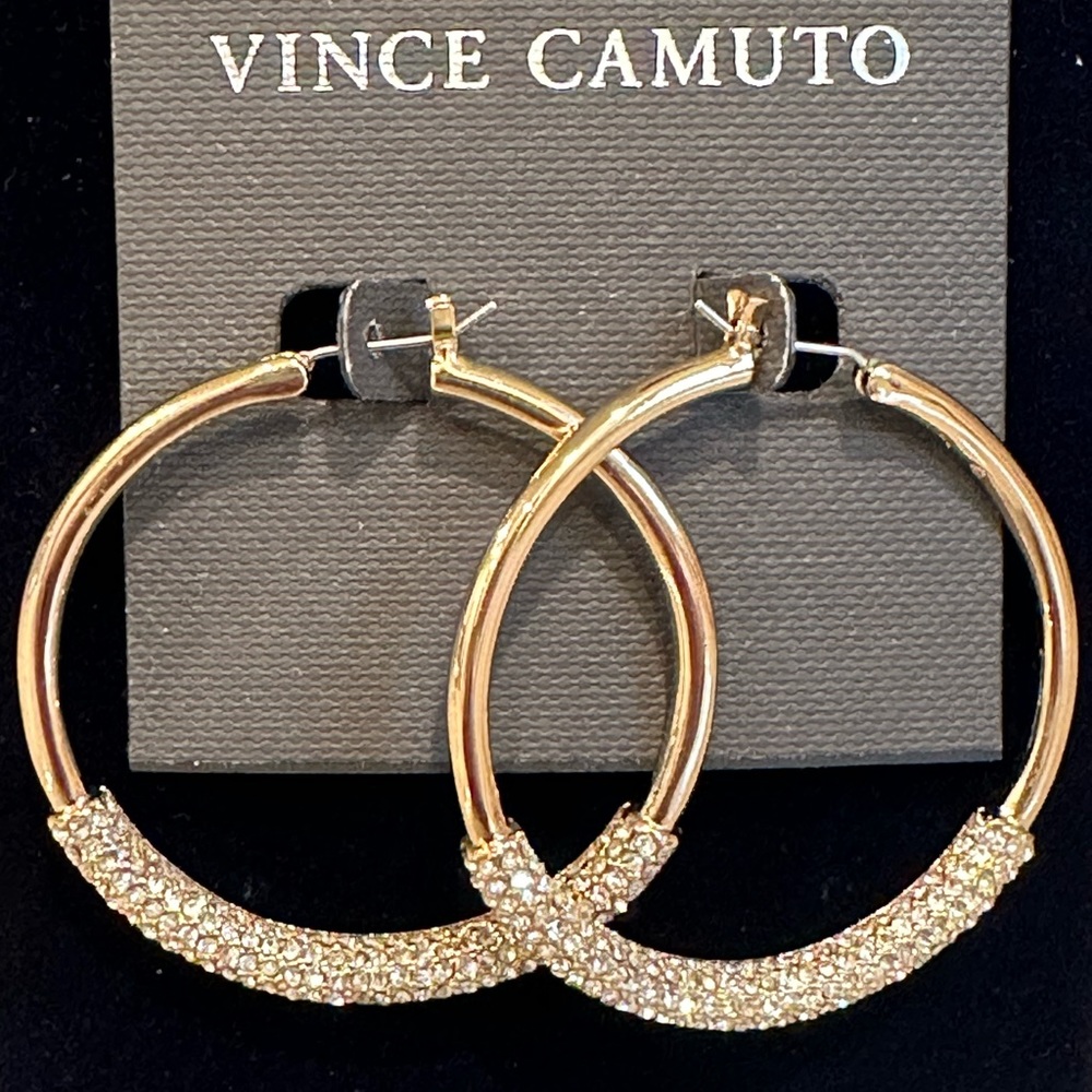 Vince Camuto Gold Tone Glass Stone Hoop Earrings